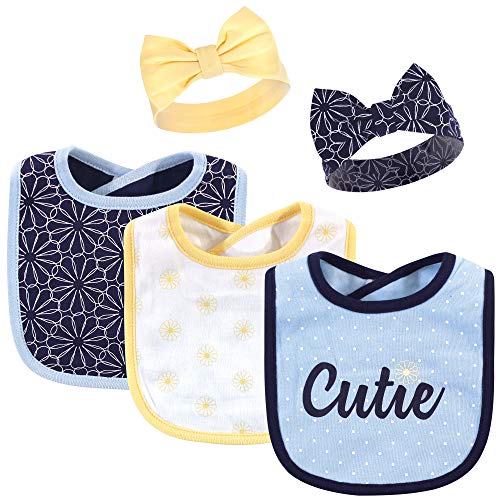 Hudson Baby Unisex Baby Cotton Bib and Headband Set, Blue Daisy, 0-9 Months