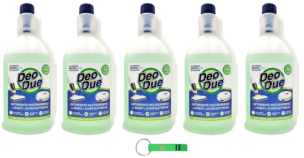 5x Deo Due Konzentriertes Reinigungsmittel für die Bodenreinigung mit Saugrobotern und Bodenstaubsaugern Grün Duft 900ml + Beni Culinari Kostenloser Schlüsselanhänger