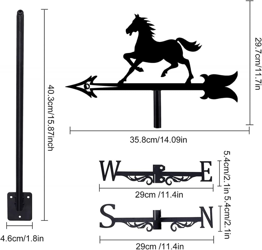 Veleta de jardín de Metal con Forma de Caballo Corriendo, Ideal para Exteriores, Patios, con Montaje en Techo de Hierro Forjado. Indica la dirección.