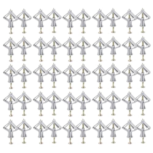 SGERUFZ 50 Pcs Chevilles pour Plaque de Plâtre avec Vis Fixations Murales Creuses pour Installation Murale en Plaque de Plâtre