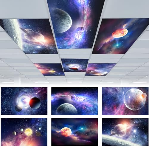 Image of VIHOSE 6 Pcs Fluorescent Light Covers for Ceiling Lights Classroom Magnetic Light Covers Classroom Filters Office School Drop Ceiling, 4 x 2 ft(Galaxy)