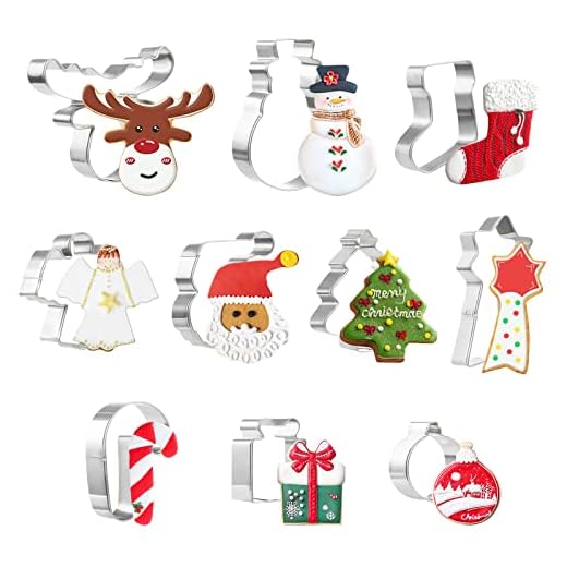 GWHOLE 10 Pcs Emporte Pièces Noël en Acier Inoxydable Moule à Biscuits Cookies Sablés Patisserie Decoupoir en Forme Père Noël, Flocon de Neige, Arbre de Noël, Canne, Ange, Bas de Noël, Renne