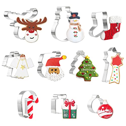 Bäcker & Lecker Ausstechformen Weihnachten 10 Stück Plätzchen Ausstecher Edelstahl Keksformen Set für Kekse Fodant Plätzchen Tortendekorationen