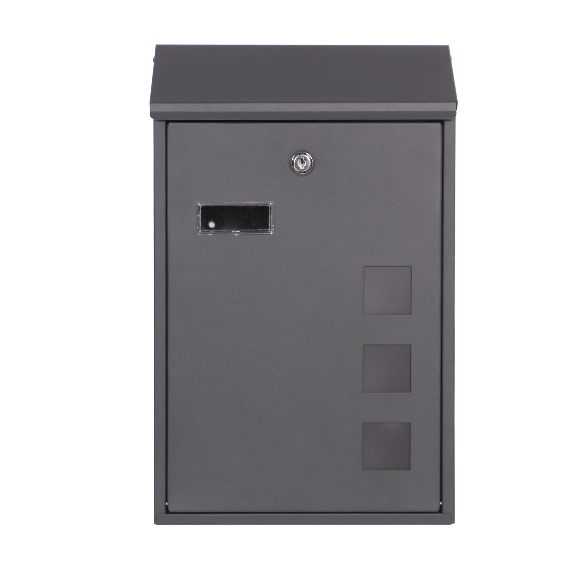 DWD ® Wall Mounted Modern Large Steel Lockable Mail, Post, Letter Box, Weather Resistant, Grey Slanted Lid