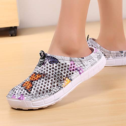 Yuktopa Garden Clogs Shoes Summer Breathable Lightweight House Slippers Indoor Room Shoes Walking Sandals Outdoor Shower Shoes Beach Sport Quick Dry Home Men Women Ladies Grey Butterfly 39 #TOP4