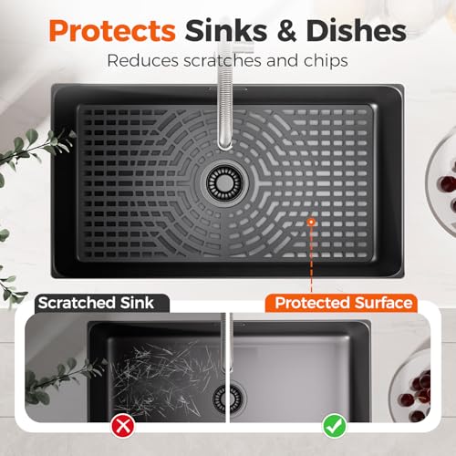 Snuggery Silicone Sink Protector 28"x15" Center Drain Hole, Heat Resistant Non-slip Dishwasher Suitable, Large Mat for Bottom of Farmhouse Kitchen Stainless Steel Sink(Grey) by snuggery - Used condition - Image 3
