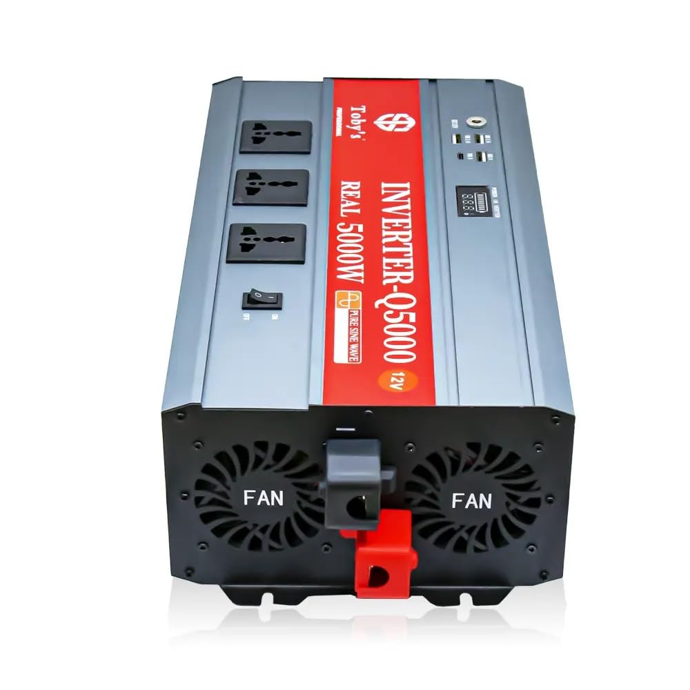 Toby's New 5000W Car Power Inverter 12V to 220V Ac Power Converter, Front LED Display, Pure Sine Wave Inverter For Laptop, Tablet, Solar System, Camping