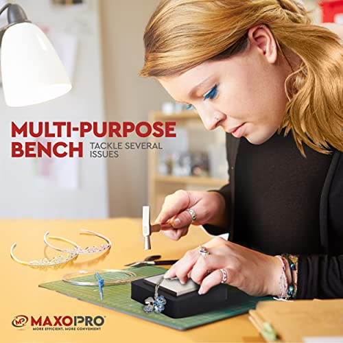 MaxoPro 3” Steel Bench Block Flat Anvil Jewelers Tool with 4” Tough Rubber Block - Heat-Treated Scra