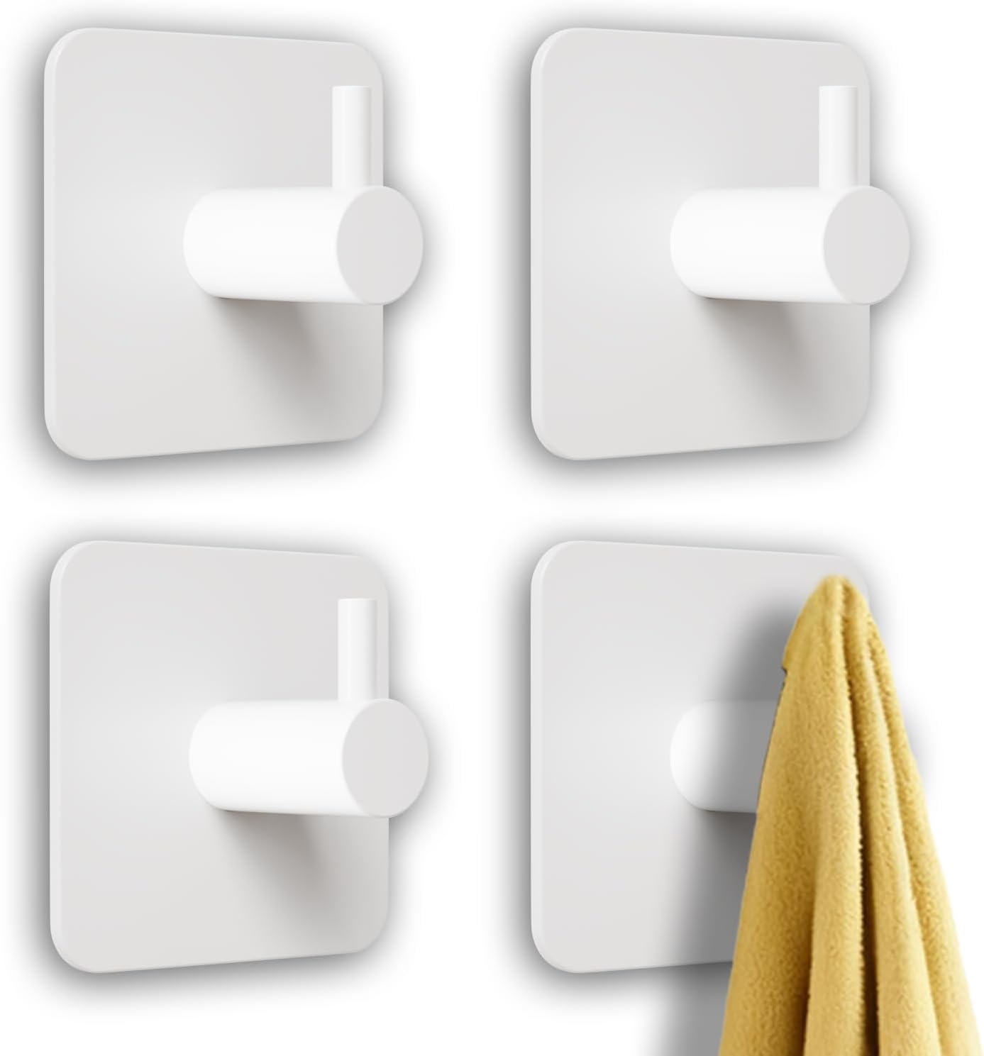 Adhesive Towel Hooks Heavy Duty 13lb Wall Hooks, Waterproof Stainless Steel Hanger for Hat, Towel, Self Adhesive Damage Free for Bathroom Shower Kitchen Office 4-Packs