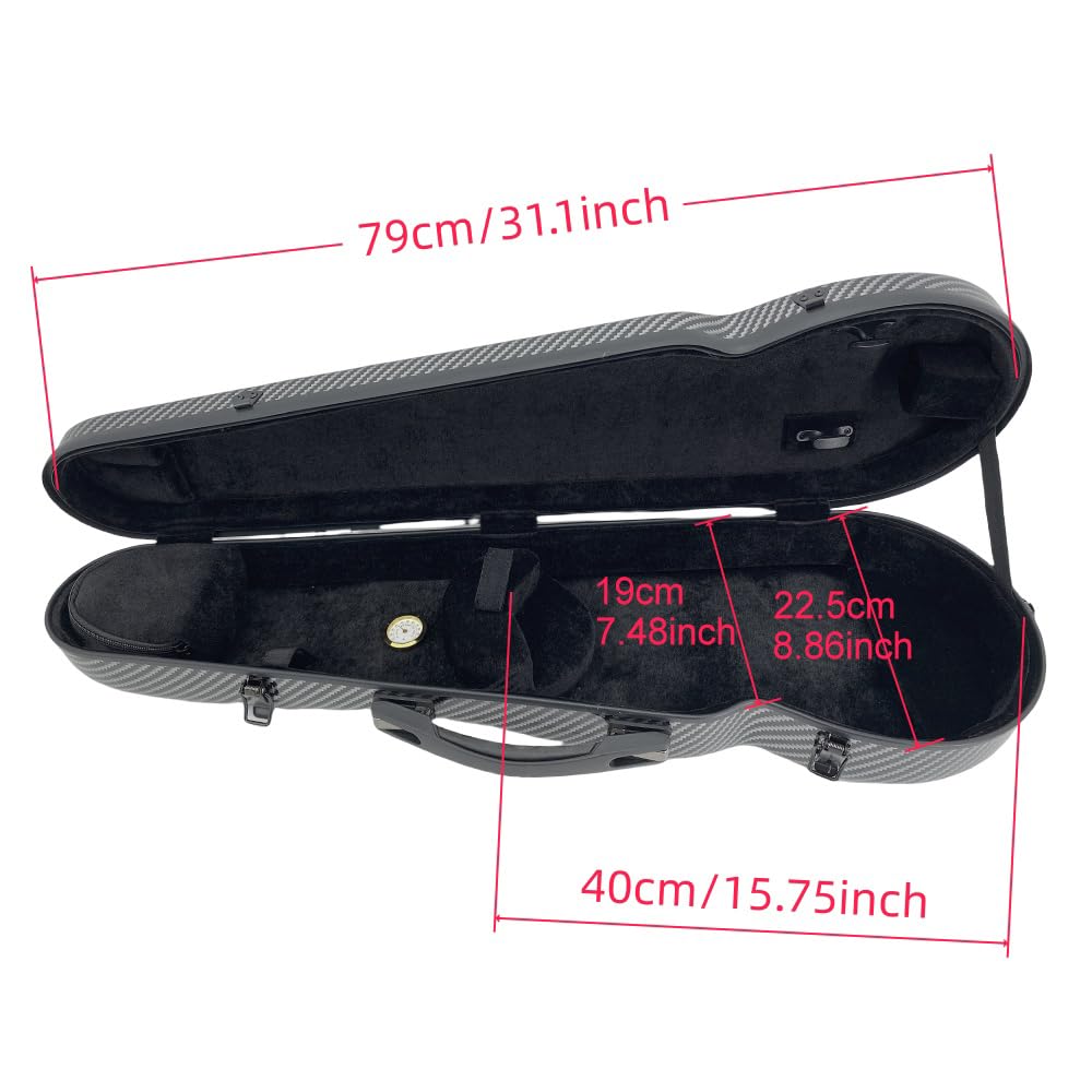Custodia rigida per violino 4/4 in carbonio composito, da viaggio, imbottitura a sospensione, cinghie per zaino, struttura ultraleggera, protezione, impermeabile, durevole (nero)