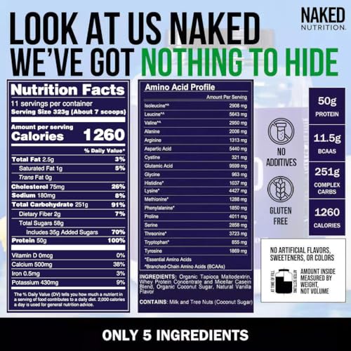 Image of NAKED Vanilla Mass - All Natural Vanilla Weight Gainer Protein Powder - 8lb Bulk, GMO Free, Gluten Free & Soy Free, No Artificial Ingredients - 1,260 Calories - 11 Servings (Pack of 2)