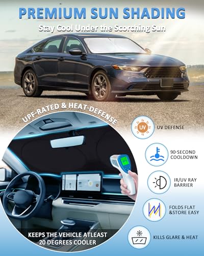 Image of Windshield Sun Shade for Honda Accord 2018-2024 2025 2026 Sunshade | Custom Fit Accord Accessories Sun Protector Foldable Sunshade Block UV Rays Keep Car Cooler