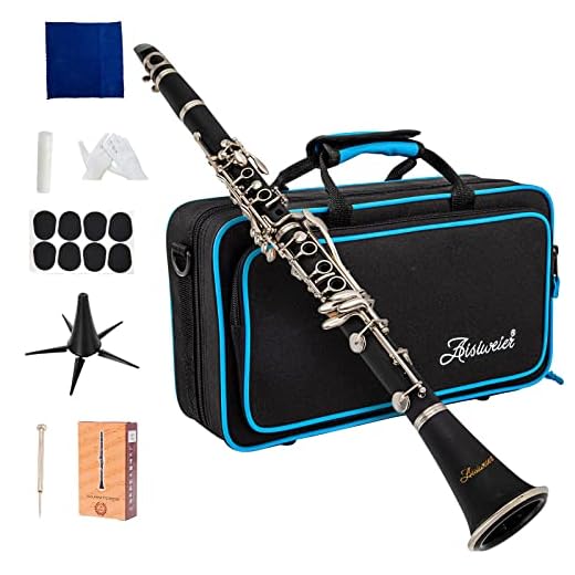 Aisiweier B-Flat Clarinet Black Ebonite Clarinet For Student Beginner, With Nickel-plated Keys,Belt, Joint Grease, White Gloves, Soft Polishing Cloth, 8 Mouthpiece Cushion, Hard clarinets
