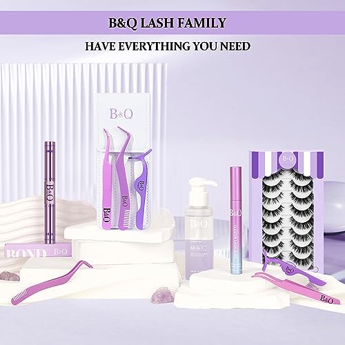 Eyelash Applicator Tool 3 PCS Lash Applicator Tool Kit B&Q Lash Tweezers for Eyelash Extensions Lash Extension Tweezers for Individual Lashes Application Tool and Removal (Purple,3 PCS)