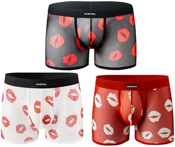 Digital print mens triangular mesh mens underwear of pack3 High Waist Design Multicolor