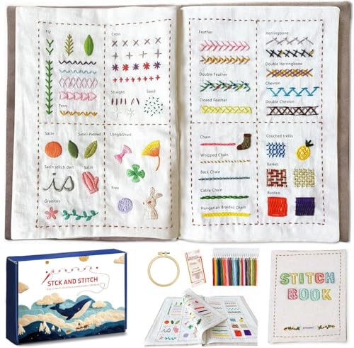 DIY Stitch Book,Embroidery Stitch Book on Linen Fabric,Comprehensive Guide with