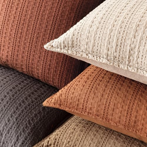 Image of Foindtower Set of 2 Decorative Cotton Waffle Weave Throw Pillow Covers Euro Shams Cushion Covers Accent European Pillowcase for Bed Couch Sofa Bedroom Living Room Home Decor 24x24 Inch Burnt Orange