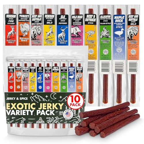 Product Image of the Jerky-n-Spice Wild Game Exotic Meat Sticks (10-Pack) | Ultimate Beef Jerky | Savory Snacks Variety Pack for Adults | Perfect Gifts for Anniversary, Camping, Hunting & Birthday Events