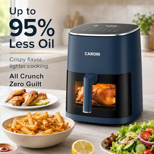 Image of CARORI 6 Qt Air Fryer with Viewing Window, 12 Presets, 1700W, 400F Max, Large Nonstick Dishwasher-Safe Basket, Bake, Roast, Reheat, Dehydrate, Blue