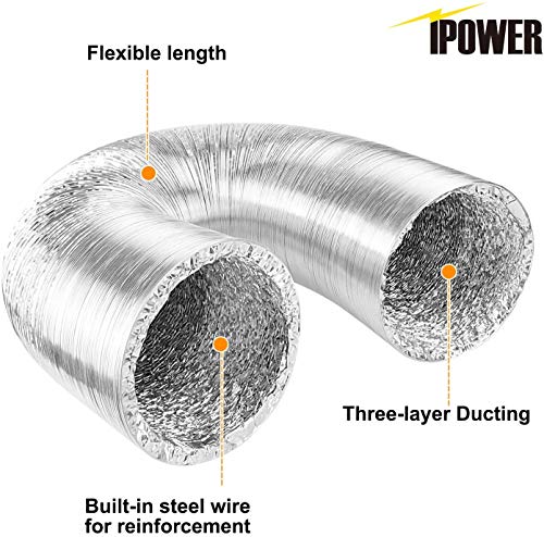 iPower Pacote com 1 mangueira de ventilação para secador de ar flexível não isolada de alumínio, 10