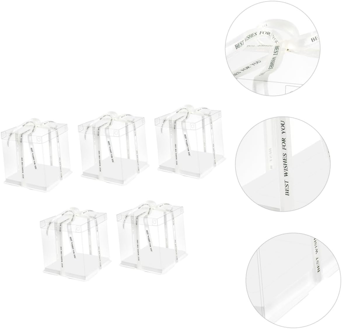 5pcs 8-inch Elevated Birthday Cake Boxes Food Packaging Dessert Containers with Random Ribbon for Bakery and Party Cake Storage