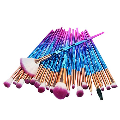 20pcs Makeup Brush Set, Shiny Gold Diamond and Foundation Powder Cream Eyeliner Blush Brush Kits (blue)