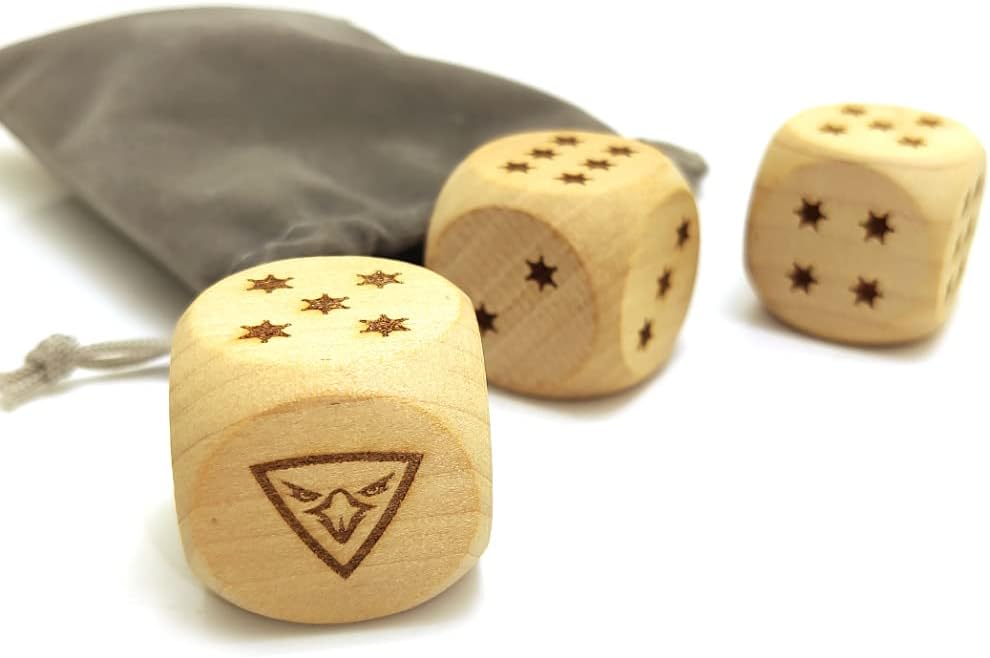 Big Wooden Dice Set for Table Game Party Playing Dices Math Teaching Tool,30MM Large/Cartoon Eagle Pattern 3Pcs/Set