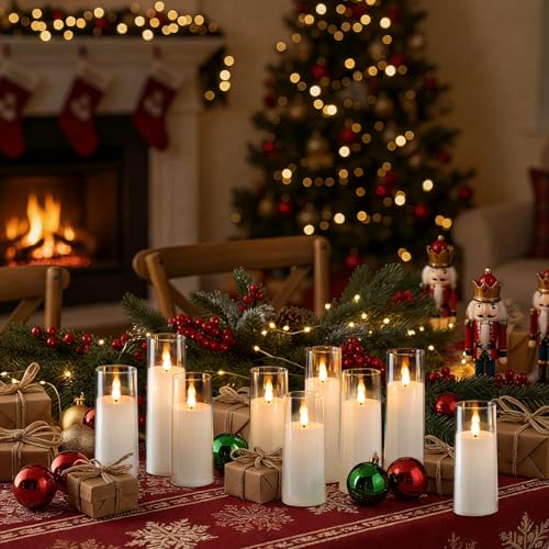 Amagic Magic Pure White Flameless Candles, Battery Operated Candles, Acrylic Flickering LED Pillar Candles with Remote Control and Timer, 3D Wick, Yellow and Blue Glow, D2.2 xH5.5 6.5" 7.5", Set of 9 by Amagic - Image 3