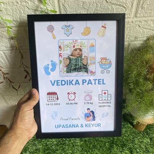 Image of Customized Newborn Baby Photo Frame - Personalised Keepsake with Photo, Name, Birthday & Memories | Unique Baby Gift | 12 x 9 Inch Frame