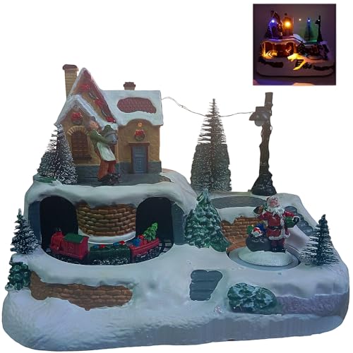 COSE DA CASA Giostrina Natalizia Villaggio di Noël Innevato con luci Trenino e Babbo Natale in Movimento giostra