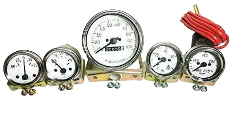 Prędkościomierz 100 mph Temp Oil Fuel Ampere Gauges Kit kompatybilny z Willys MB Jeep Ford CJ MB GPW CJ2A CJ3A i Early CJ3B - pasuje do ciężarówek i jeepów w chromowanej ramce i białej tarczy
