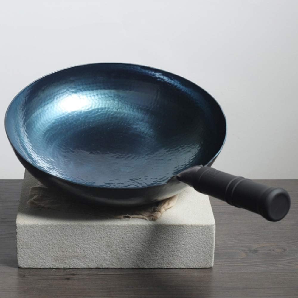 DFEDHF Manual Wok Household Traditional Iron Pan Uncoated Carbon Steel Wok Gas Cooker Cooking Utensils