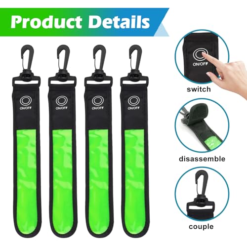 GOMETY LED Blinklicht für Schulranzen, 4 Stück Kinder Reflektoren Blinklicht Schulranzen mit 3 Modi Sicherheitslicht Wasserdicht Reflektor Anhänger für Rucksack Wandern Joggen (Grün)