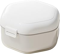 Vista 9 de Caja de baño para dentaduras postizas con cesta de colador, contenedor de almacenamiento para retenedores, impermeable, protector bucal para el hogar