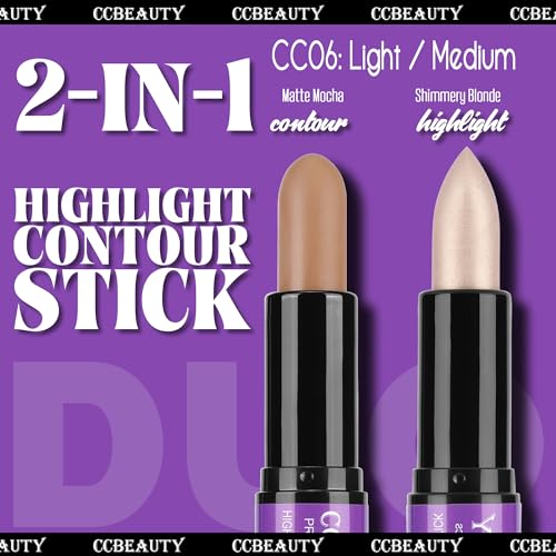 CCbeauty 2-IN-1 Contour Stick Makeup,Cream Shimmer Highlighter Bronzer Stick, Highlighting Contouring Kit, Highlight Concealer Sticks for Face Shaping Make up, Long Lasting & Waterproof - Image 3