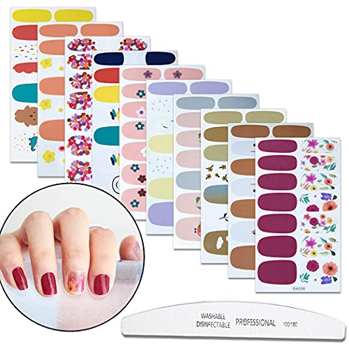 WOKOTO 10 Sheets Flower Nail Polish Wraps Strips Set with 1Pc Nail File Self-Adhesive Nail Art Stickers Decals Tips Manicure Kit for Women