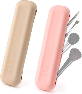 Mystarry Silicone Makeup Brush Holder with Magnet Closure, 2Pcs Pink Khaki Makeup Brush Organizer, Portable Travel Makeup Brush Holder(Magnetic Closure)
