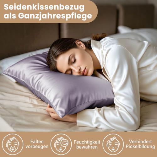Muama Seidenkissenbezug 40x80 cm Maulbeerseide für Haar & Haut, Flieder – Ansicht 3