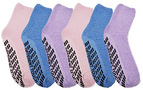 Image of Different Touch 6 Pairs Men's Women Soft Winter Cozy Fuzzy Slipper Socks, Soft Hospital Lounge Crew Socks