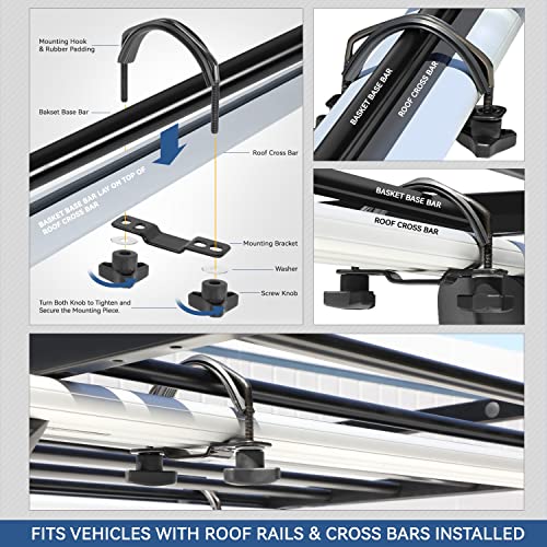 Universal 43 X 35.5 Inches Roof Rack Top Mount Cargo Carrier Basket With Wind Fairing, Stamped Steel, Black Powdercoated #TOP3