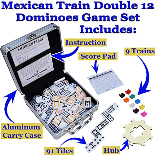 Queensell Mexican Train Dominoes Set For Adults Tile Board Game + Domino Racks For Classic Board Games - Wooden Domino Holders Set Of 4 #TOP3