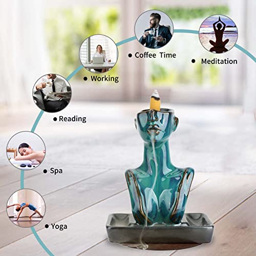 Statue Backflow Incense Holder Incense Burner Waterfall Aromatherapy Ornament Home Decor With Incense Cones And Incense Stick (Blue) #TOP3