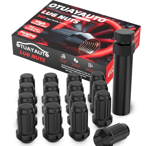 Image of OTUAYAUTO 3 /8-24 ATV Spline Lug Nuts - Replacement for Polaris Ranger, RZR, Sportsman 400 /500 /570 /600 /700 /800 Aftermarket Wheels, Cone Seat, 17mm Hex, 16PCS Black Lug Nut with Socket Key