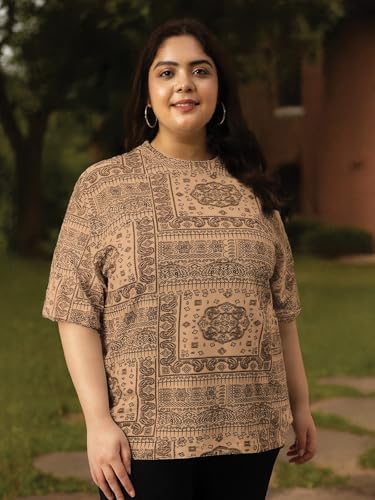Image of JUNEBERRY 100% Pure Cotton Oversized Baggy Fit Stylish Paisley Bandana Print Half Sleeve Plus Size T-Shirt for Women & Girls (Sizes: 2XL to 5XL)