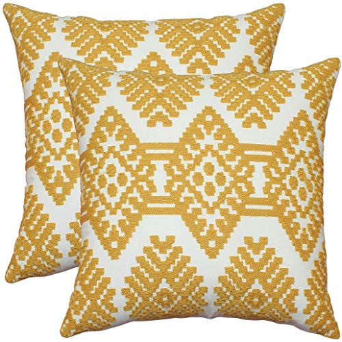 Awebest Mustard Yellow Embroidered Pillow Covers Fall Decorative Throw Pillowcases 18x18 Square Cushion Covers for Living Room Farmhouse Sofa Couch Bed Car Picnic 2 Pcs