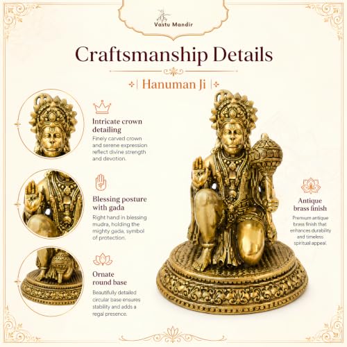 Image of Brass Hanuman Ji Idol, Vastu Remedy for Strength (4 Inch, 210 g)