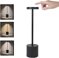 Luminária Dimerizável Touch 3 Cores de Luz E Modo Intensidade, Abajur LED de Mesa Moderno Recarregável Sem Fio para Quarto, Escritório, Leitura, Jantar, Cabeceira de Cama, Decoração (PRETO)