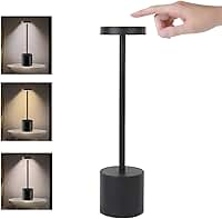 Luminária Dimerizável Touch 3 Cores de Luz E Modo Intensidade, Abajur LED de Mesa Moderno Recarregável Sem Fio para Quarto, Escritório, Leitura, Jantar, Cabeceira de Cama, Decoração (PRETO)