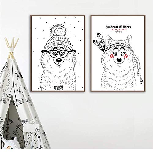 Peinture Toile Bande Dessinée Husky Chien Affiche Enfant Salon 50x70