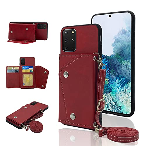 Compatibile con Samsung Galaxy S21 Plus Glaxay S21+ 5G Cover a portafoglio con tracolla e supporto porta carte di credito per Gaxaly S21+5G S21plus 21S + S 21 21+ G5 Girls-Red